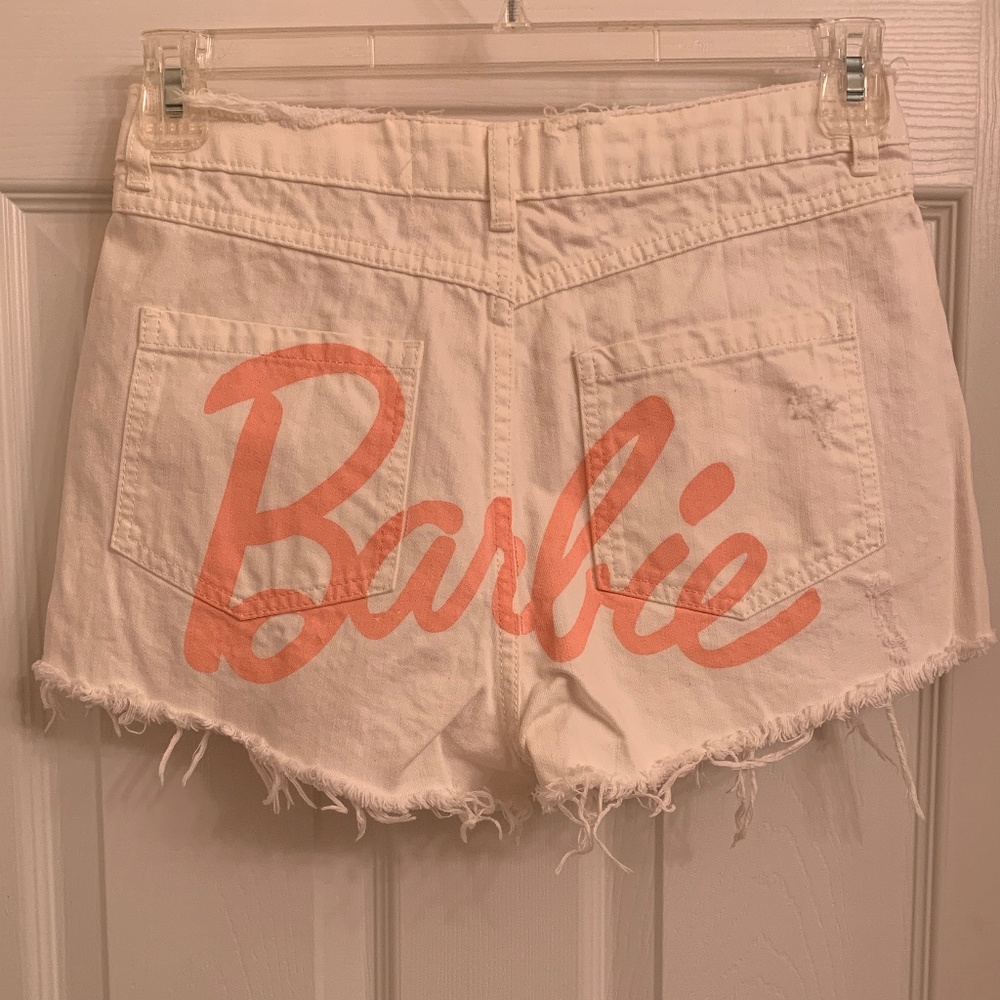 Misguided x Barbie white denim shorts